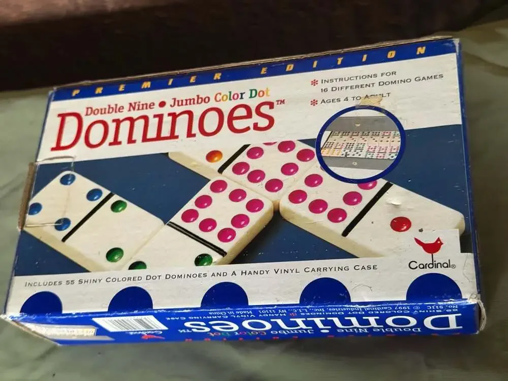 Cardinal Double Nine Jumbo Color Dot Dominoes Premier Edition No. 511C w case